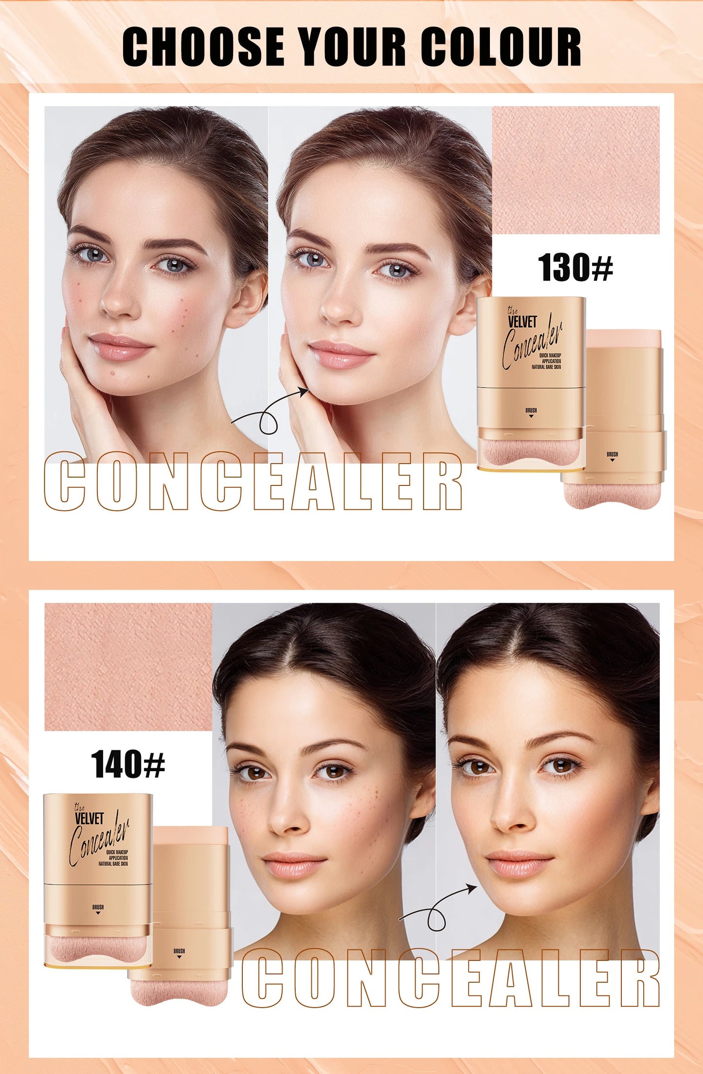 2-in-1 Concealer and Foundation Stick, Covers Dark Circles, Waterproof and Sweat-Resistant, Creates Flawless-Looking Makeup