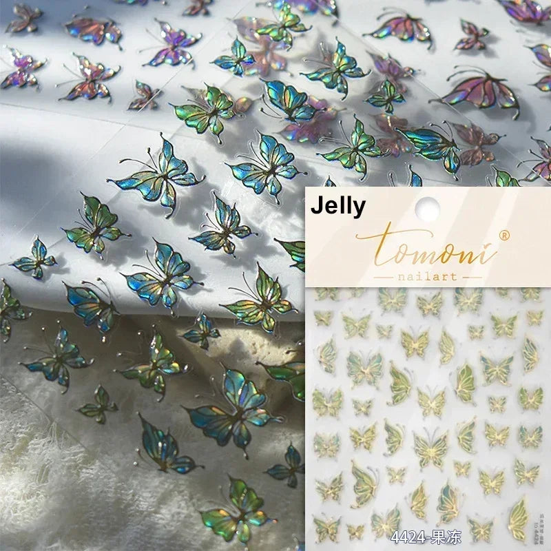 Jelly Butterfly 5D Nail Art Sticker Rhinestone Crystal Charming Shiny Insect Animals DIY Self Adhesive Decoration Manicure Decal