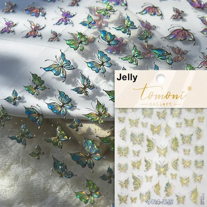 Jelly Butterfly 5D Nail Art Sticker Rhinestone Crystal Charming Shiny Insect Animals DIY Self Adhesive Decoration Manicure Decal
