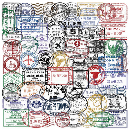 10/60PCS Vintage Passport Stamps Transparent Stickers Travel Decals For Phone Notebook Luggage Skateboard Guitar DIY Sticker Toy