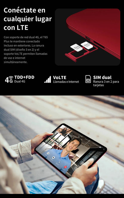Teclast T65 Plus, 13.4" Tablet, 120Hz Maximum Display, Android 15, Max. 20GB RAM+256GB ROM, Helio G99, 8 cores, 1920x1200, 4G networks and calls, dual SIM card slots, 5G WiFi, GPS, 13MP+8MP