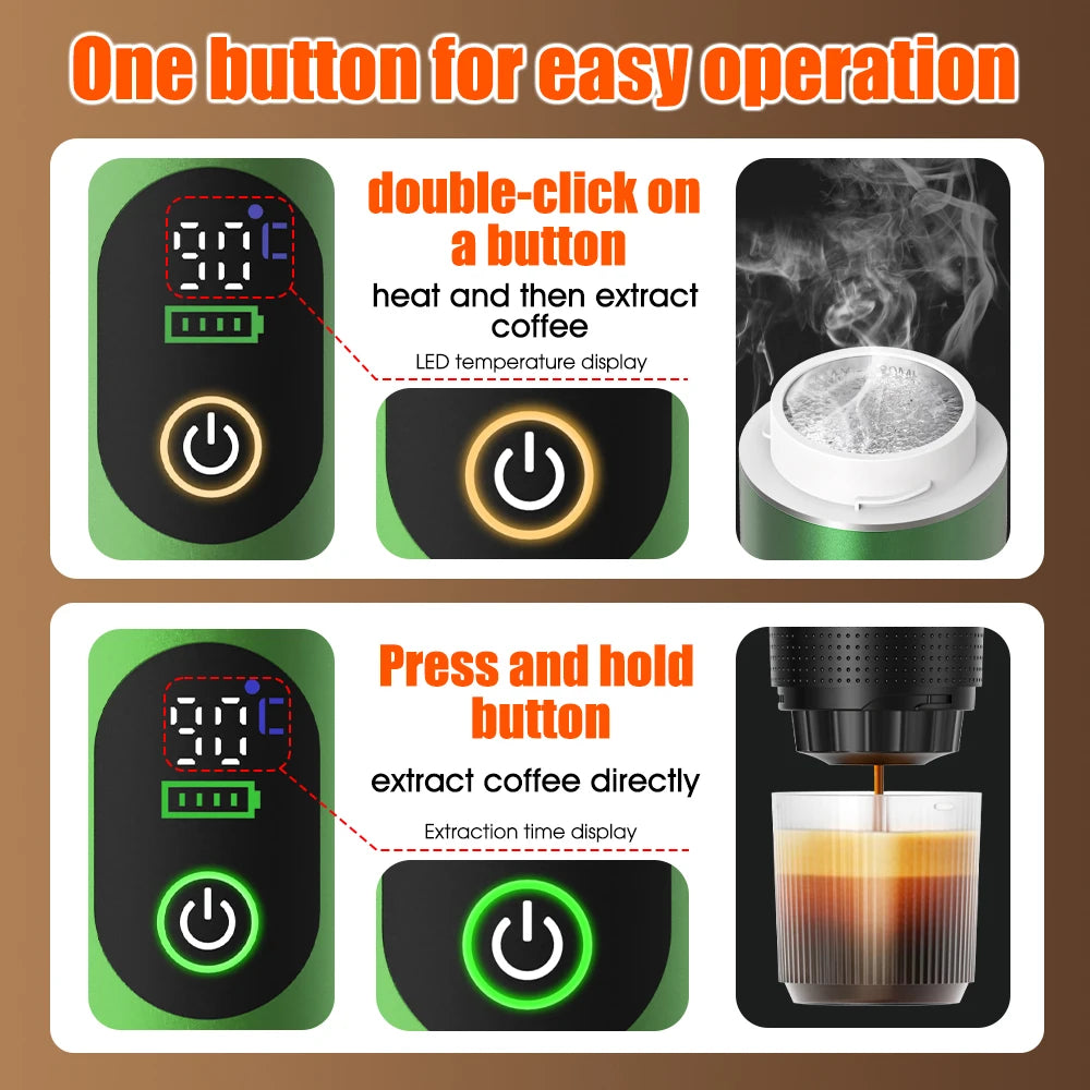 DENOKIN 3-in-1 Capsule Coffee Maker With Digital Display Portable Espresso Coffee Machine for Car & Home Camping Coffee Maker