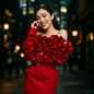 Elegant Red Off‑Shoulder Pleated Sleeve Mini Dress Party Evening Wedding Guest Dress 2025 Trending Women’s Fashion Plus Size