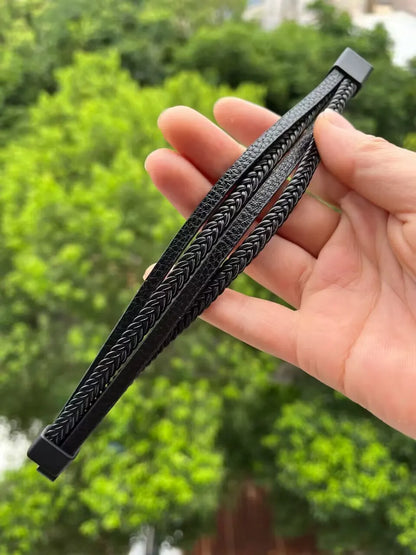 21cm Trendy Leather Bracelets Men Stainless Steel Multilayer Braided Rope Bracelets For Male Bracelets Jewelry