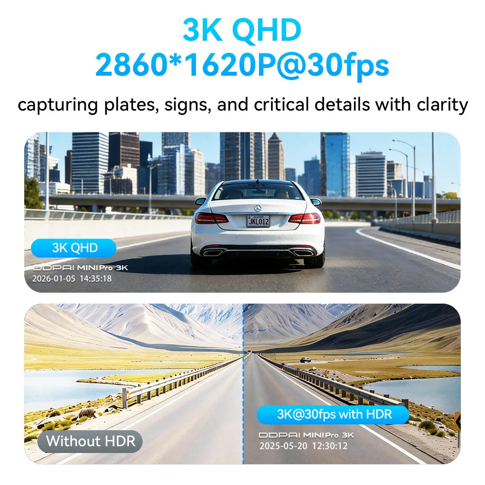 DDPAI MINI Pro Dash Cam 3K HDR 1620P Car DVR with WiFi Night Vision WDR Voice Control 24H Parking Monitor 143° FOV