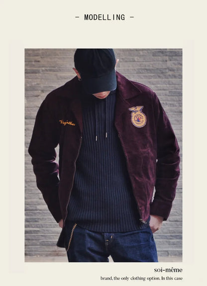 2026 Spring/Summer American Retro Workwear Long-Sleeved Farmer's Coop Jacket for Male Youth - High-end Trendy Corduroy Coat