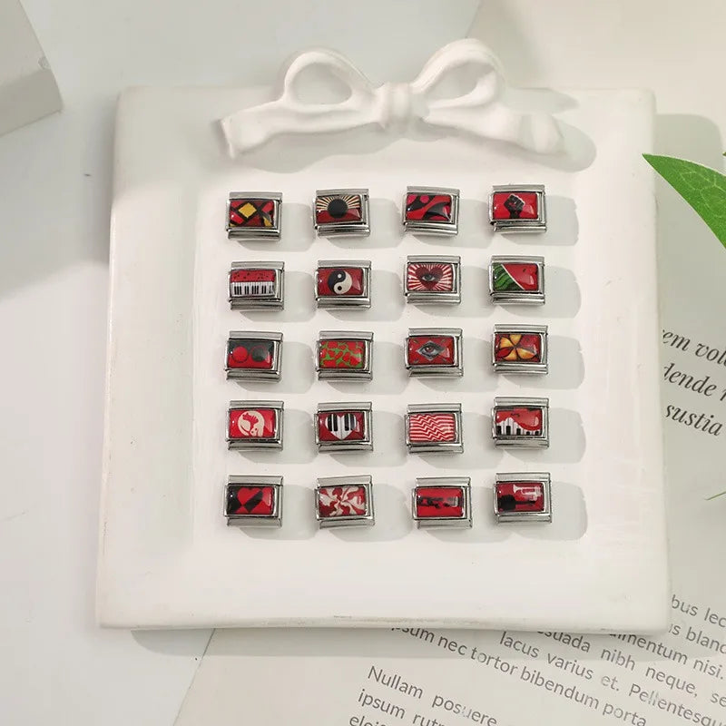 Wholesale Fashion Personalized DIY Red Color Italian Charm Bracelet Watermelon Tomato Bead 9mm Bracelet Stainless Steel Jewelrys