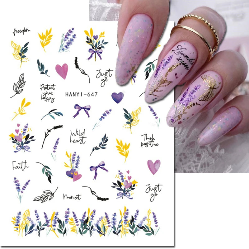3d Nail Art Decals Elegant White RoyalBlue Roses Flowers Adhesive Sliders Nail Stickers Decoration For Nail Manicure