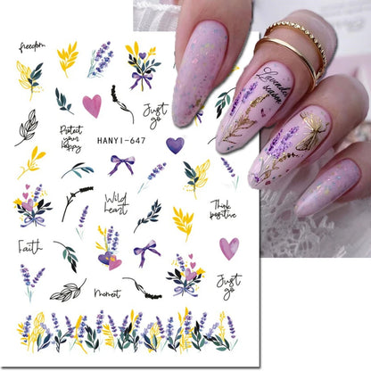 3d Nail Art Decals Elegant White RoyalBlue Roses Flowers Adhesive Sliders Nail Stickers Decoration For Nail Manicure
