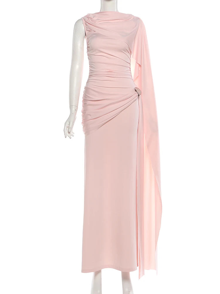 Weird Puss Elegant Party Dress Woman Ruched o-Neck Sleeveless Irregular Ribbon Metal Trim Classic Chic Birthday Banquet Vestidos