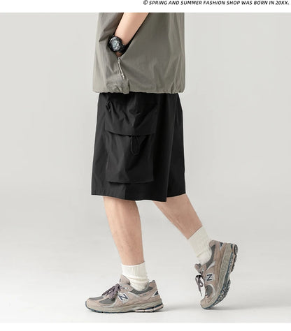2025 Summer New Japanese Style Large Size Thin Shorts Men Loose Knee Cargo Shorts Hip Hop Streetwear Male Short Trousers