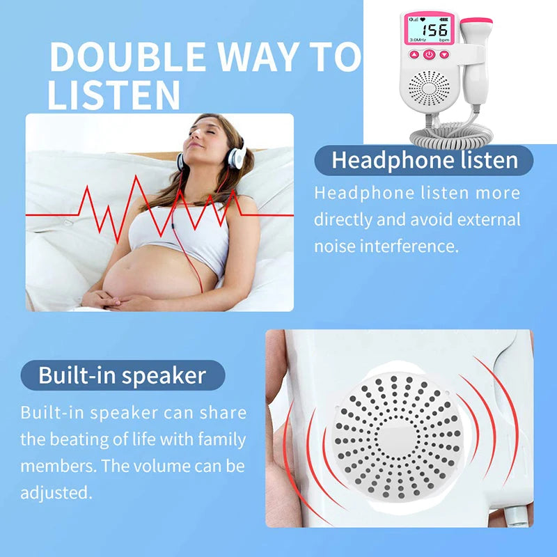 3.0MHz Fetal Doppler Infant Antenatal Heart Rate Monitor Home Sonar Doppler Stethoscope Maternal Home Fetal Monitor