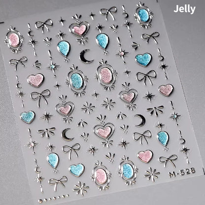 1PC 5D Korean Bronzing Nail Stickers Japanese Gold Silver Star Moon Luxury DIY Nail Art Decoration Decals Manicure Accessories
