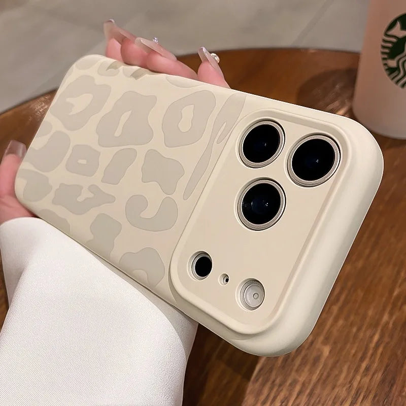Leopard Pattern Liquid Silicone Case for iPhone 17 16 Pro Max Air 14 15 Plus 12 Camera Control Button Soft Shockproof Cover