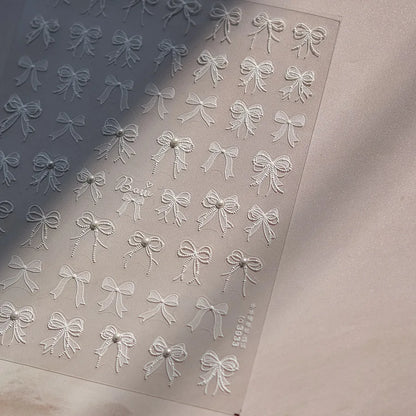 Shell Light Nail Stickers Small Fresh White Bow Ribbon Nail Charms Stickers Self Adhesive Nails 3D Decorations Parts DIY Decals