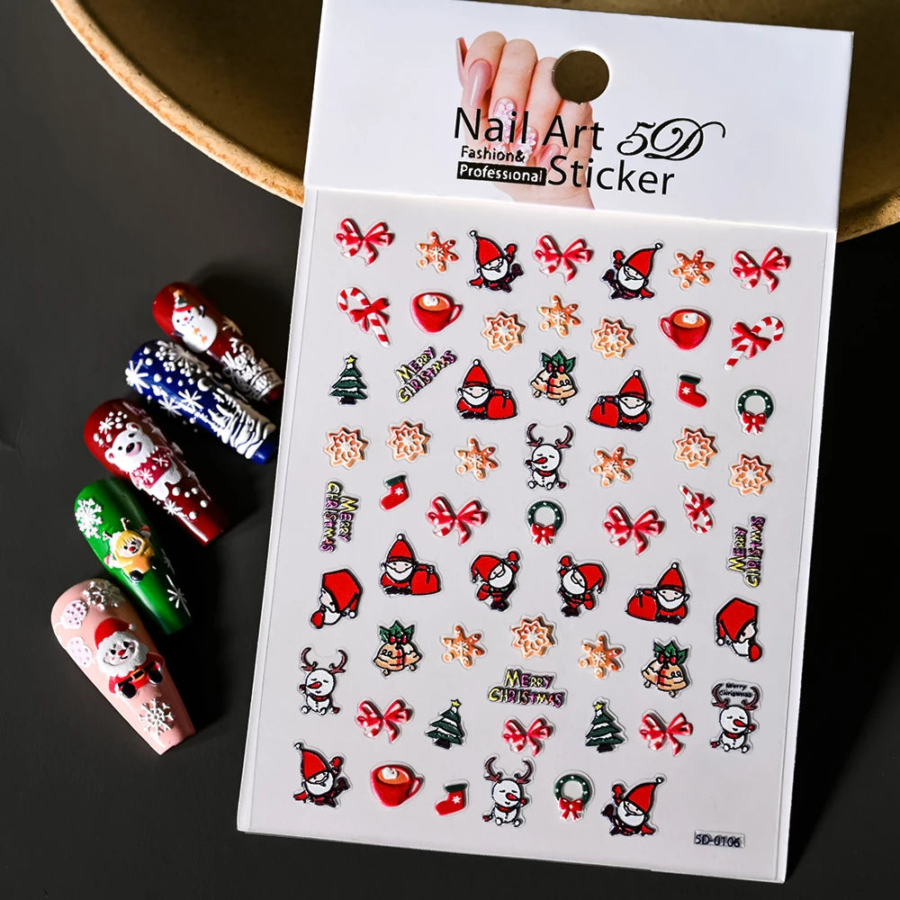 Winter Christmas Atmosphere Nail Stickers Snowman Snowflake Wapiti Self-adhesive High Quality Cute Nail Stickers Nail Art Deco