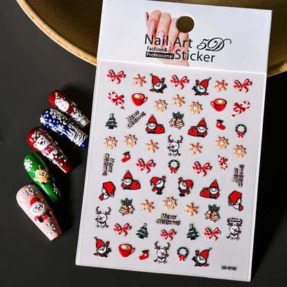 Winter Christmas Atmosphere Nail Stickers Snowman Snowflake Wapiti Self-adhesive High Quality Cute Nail Stickers Nail Art Deco
