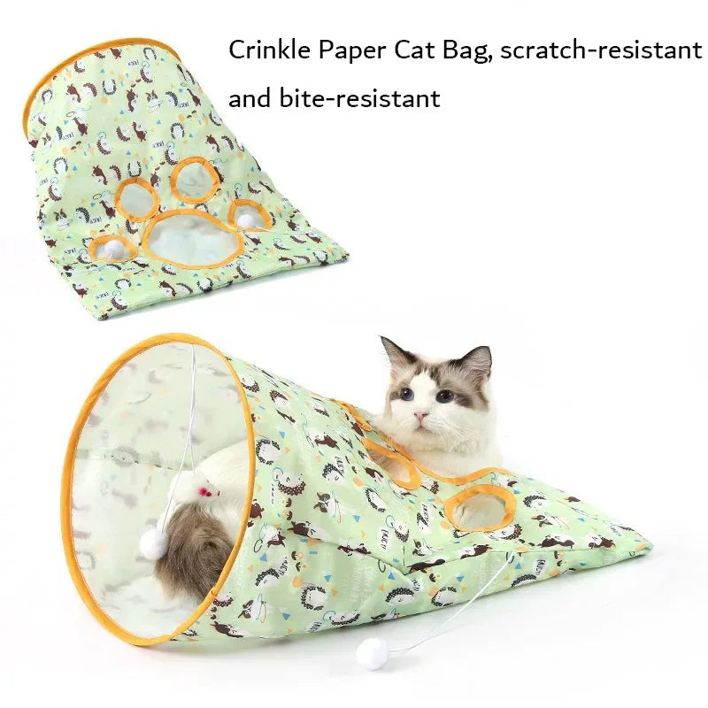 Collapsible Cat Tunnel Bag with Hanging Toys, Interactive Peekaboo Cat Play Tent, Foldable Cat Hideaway for Indoor Cats Boredom