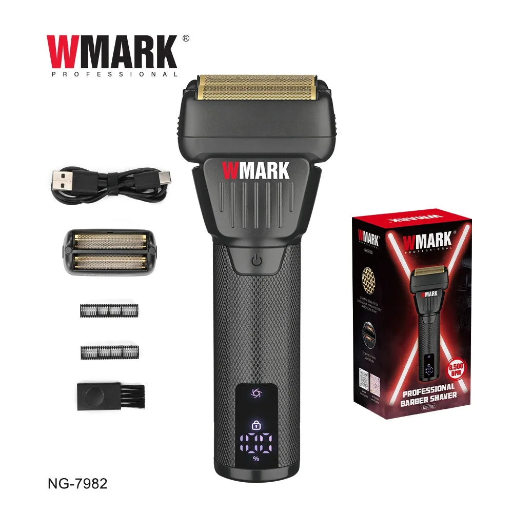 WMARK NG-7982 Professional Hair Trimmer for Man 9000RPM Titanium Coated Floating Double Blade Mesh Men's Shaver Equipped Blades
