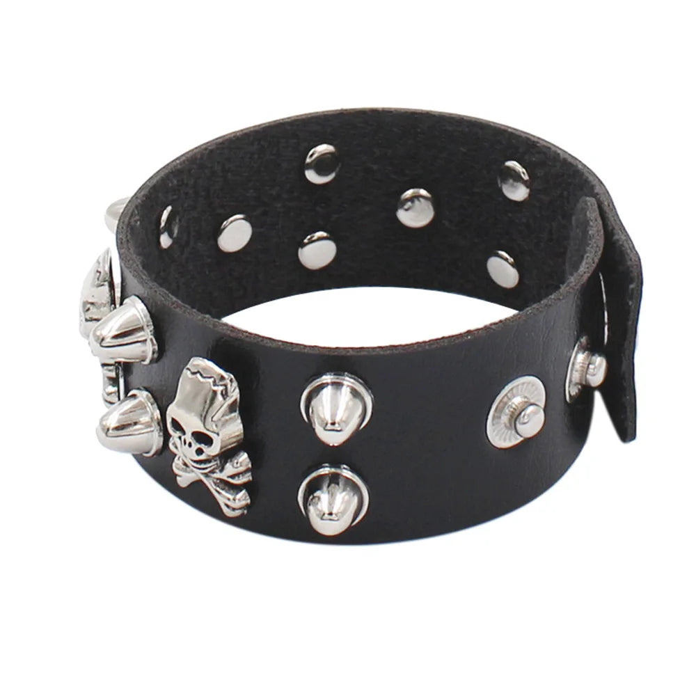 Gothic Punk Hip Hop Rock Spike Rivet Stud PU Leather Wristband Bracelet Bangle