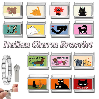2026 Women's Funny Cat Bite Tail Elephant Dog Animals Italian Charm Link Fit 9mm Stainless Steel Module Bracelet Making Jewelrys