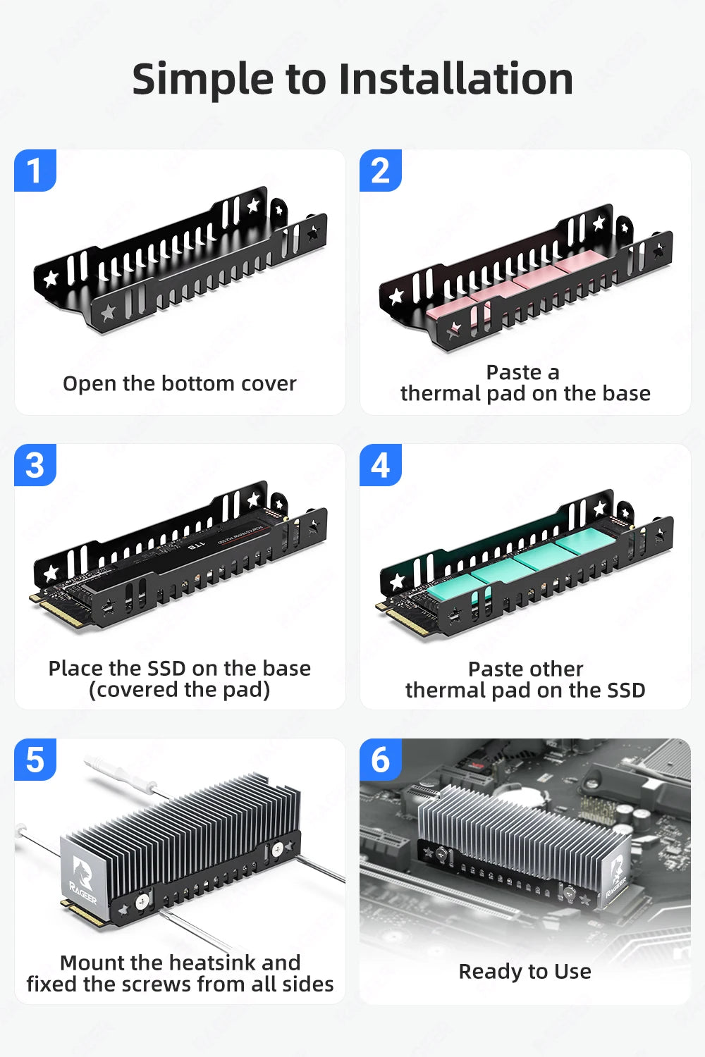 RAGEER M.2 SSD Cooler, Heavy Duty Aluminum Convection Heat Sink, NVME NGFF Cooler,  FrostBlade 1 Passive Heat Sink with 38 Fins