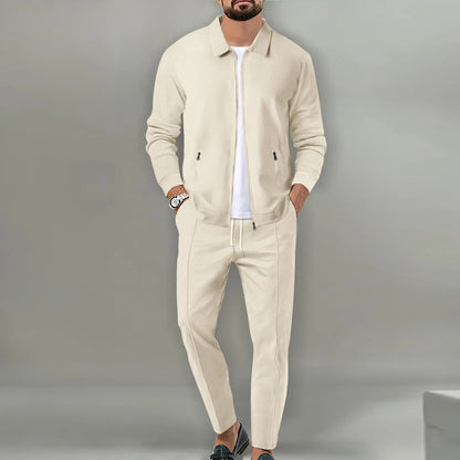 Autumn Winter Men's Casual Blazer Set New Fashion Waffle Baseball Suit Round Neck Pocket Zipper Long Sleeve Trousers Two-Piece S