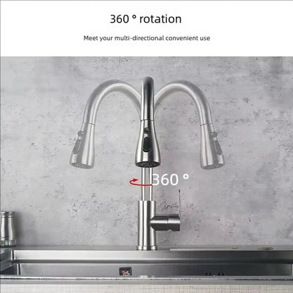 304 Stainless Steel Pull out Kitchen Faucet Deck Mounted Sink Water Tap with Mixer Stream Sprayer Head Hot Cold Taps for Kitchen