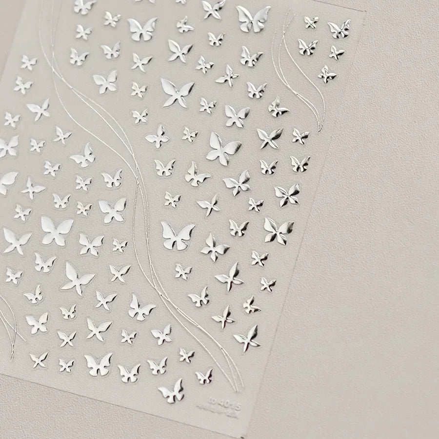 Shiny Jelly Butterfly Charming Golden Gradient Bowknot 5D Self Adhesive Nail Art Sticker Flower Petal Rhinestone Manicure Decals