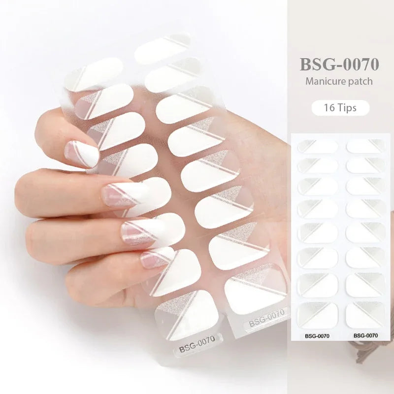 16/20/22Tips Semi-Cured Gel Nail Wraps Full Cover Manicure DIY Waterproof Long Lasting Gel Nail Stickers set for UV Lamp Need