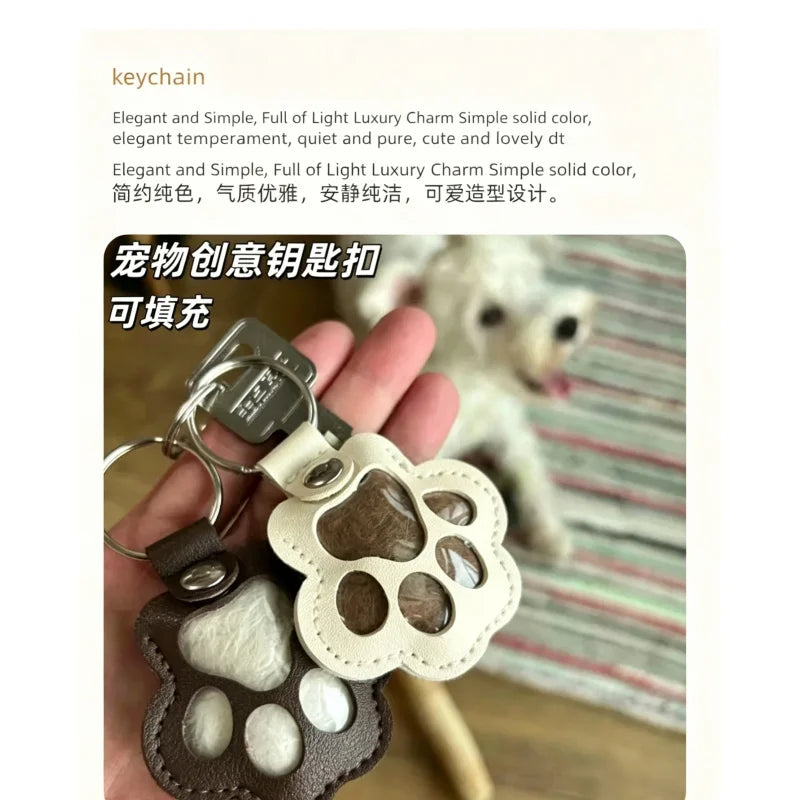 S27 Dog Hair Collector Keychain Leather Pet Memorial Gift Keepsake for Dogs and Cats Fur Storage Pendant Charm Gift Keychain