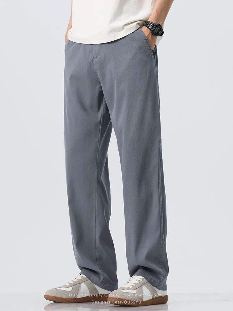 Summer Lyocell Fabric Ultra-thin Trousers Men's Loose Straight Cool Breathable Daily Sports Blue Casual Trousers Fashion Korean