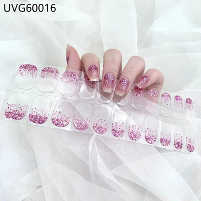 16/20/22Tips Semi-Cured Gel Nail Wraps Full Cover Manicure DIY Waterproof Long Lasting Gel Nail Stickers set for UV Lamp Need