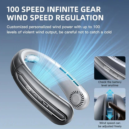 Mini New USB Hanging Neck Fan 8000mAh Rechargeable Bladeless Portable Mute LED Digital Display Electric Fans Air Cooler
