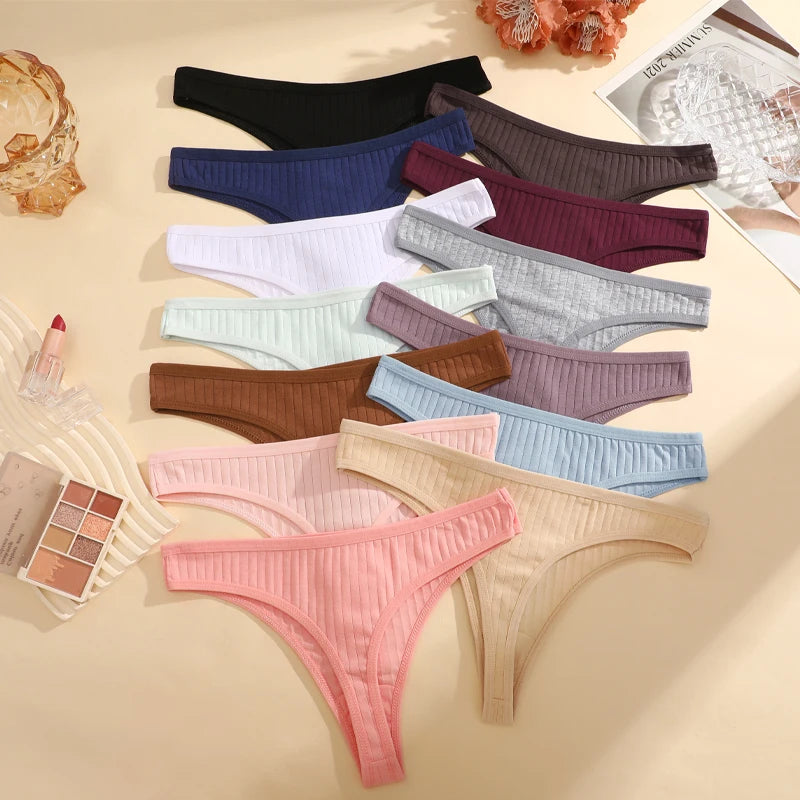 8Pcs/Set Cotton Seamless Thongs For Women Sexy Low Rise Solid Color Breathable Pantys Female Comfortable Soft G-String Underpant