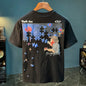 Fashionable men's T-shirt trend abstract artistic print summer loose combed cotton comfortable short sleeved top