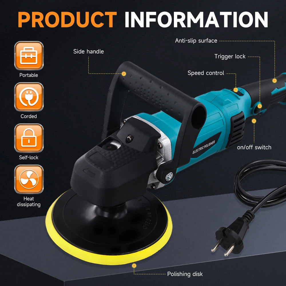 Podofo Car Buffer Polisher 1580W 6inch Car Polisher 7 Variable Adjustable Speeds Car Polishing Machine for Car Detailing Waxing