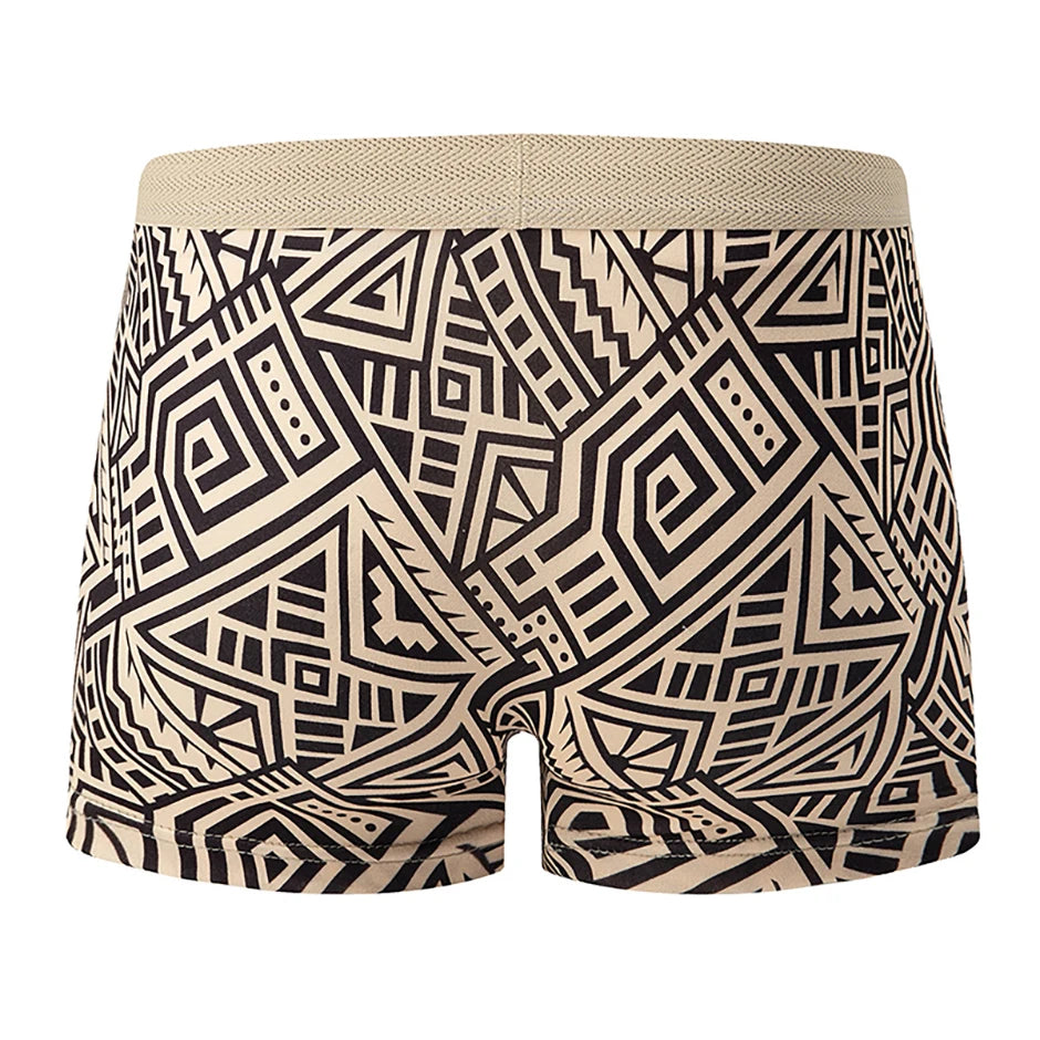 4-piece Set Of Men's Seasonal Fashionable Printed Underwear Comfortable Elastic Waist Flat Angle Pants Plus Size Casual Shorts