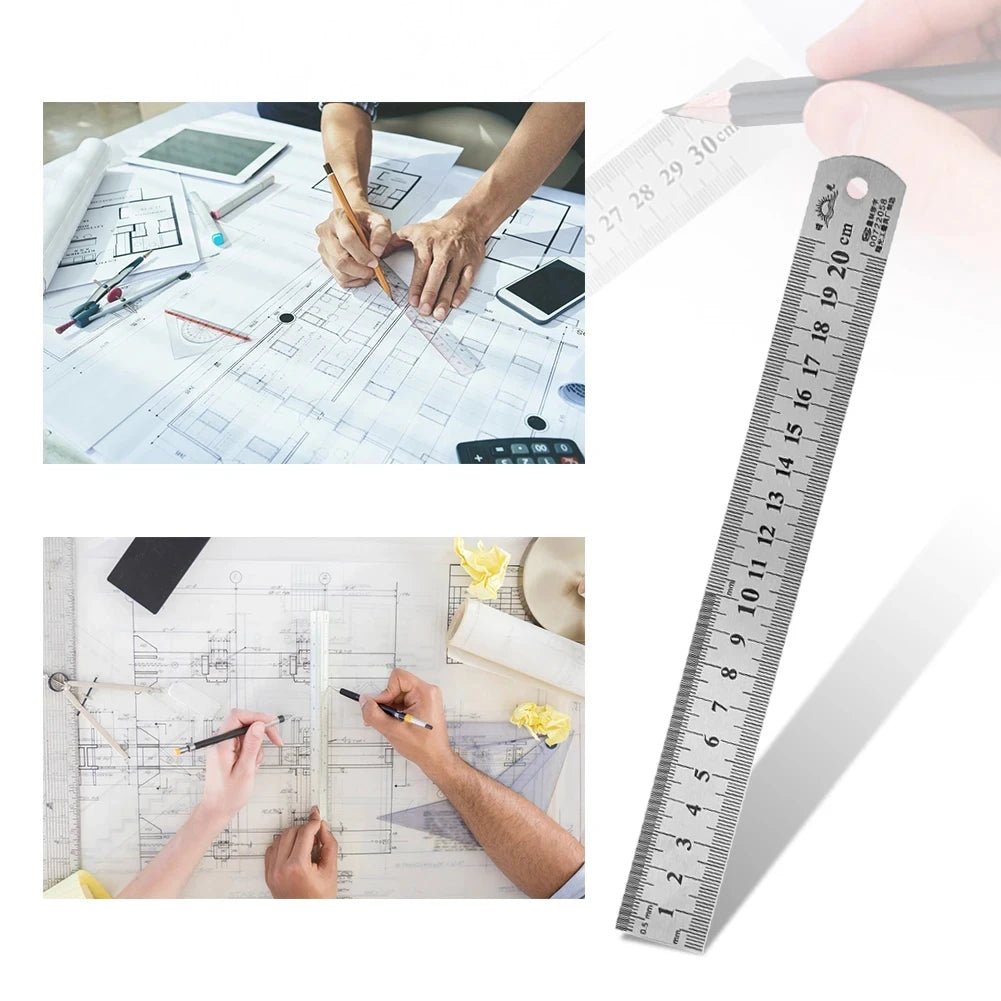 Stainle Steel Metal Straight Ruler Precision Double Sided Precision Measur Tool Scale Metric Ruler 15-50cm The Scale table Clear