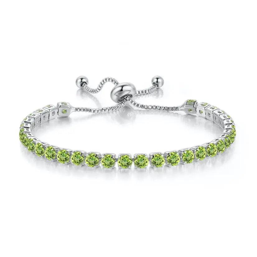 Adjustable Colorful Birthstone Tennis Bracelets for Women 4MM Crystal Bangle Female Hand Chain Trend Jewelry Accessories H133