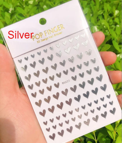 3d Nail Art Stickers Red Black White Love Hearts Stars Clouds French Full Tips Adhesive Nail Decals Slider For Manicure
