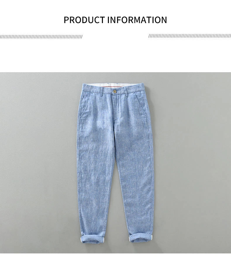 Summer New Pure Linen Casual Slim Pants for Men Clothing Thin Breathable Streetwear Men Trousers EC1335