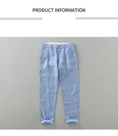 Summer New Pure Linen Casual Slim Pants for Men Clothing Thin Breathable Streetwear Men Trousers EC1335