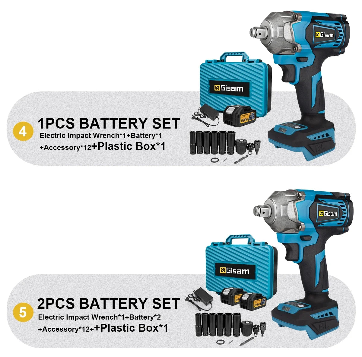 Gisam 1200N.M Brushless Electric Impact Wrench 1/2 inch Screwdriver Cordless Electric Wrench Tools for Makita 18V Battery Pins