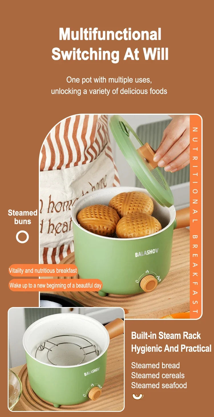 1.8L Mini Portable Electric Rice Cooker Non-Stick Inner Pot Multifunctional Rice Cooker Auto Keep Warm, Compact Space Saving Multi Cooking Pot for Rice Porridge Soup Noodles, Household Dorm Office Travel Kitchen Appliance for