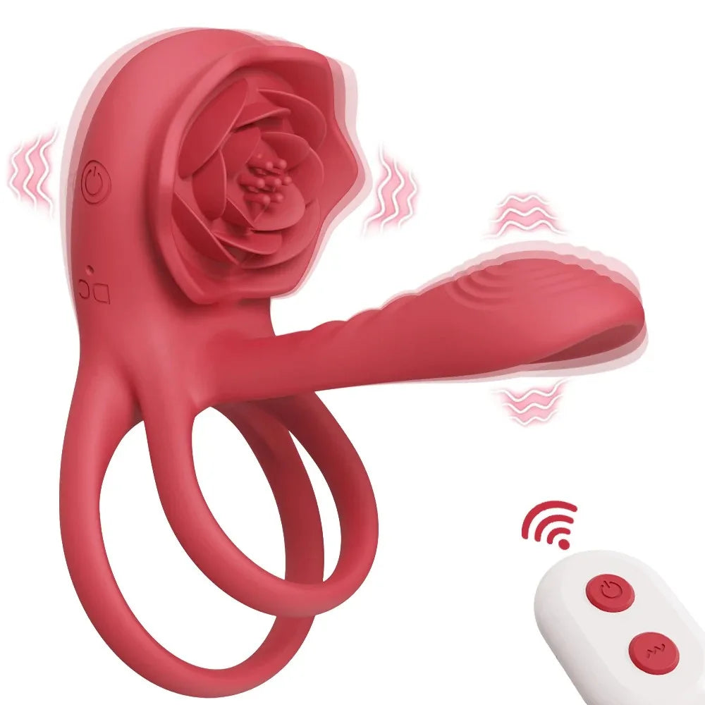 Male Penisring Delay Ejaculation Rose Lock Ring Vibrator G Spot Nipple Clitoral Stimulator for Women Sex Toys for Couple 18+