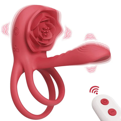 Rose Cock Ring Vibrator G Spot Nipple Clitoral Stimulator Male Penisring Delay Ejaculation Sex Toys for Couple 18+