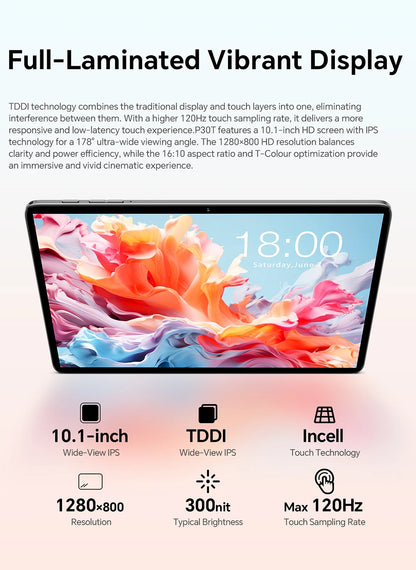 Teclast P30T Case 10.1" Tablet Ai Gemini Android 16 16Gb(3Gb+13Gb Expansion) Ram 128Gb Rom T7250 8-Core All-In-One Keyboard/Case/Mouse/Stylus/Earphones/Tablet Stand