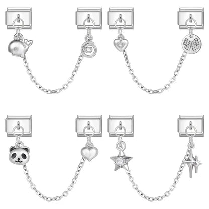 Tassel Chain Butterfly Flowers Star Moon Heart Zircon Italian Charm Links Fit 9mm Bracelet Stainless Steel DIY Jewelry Making