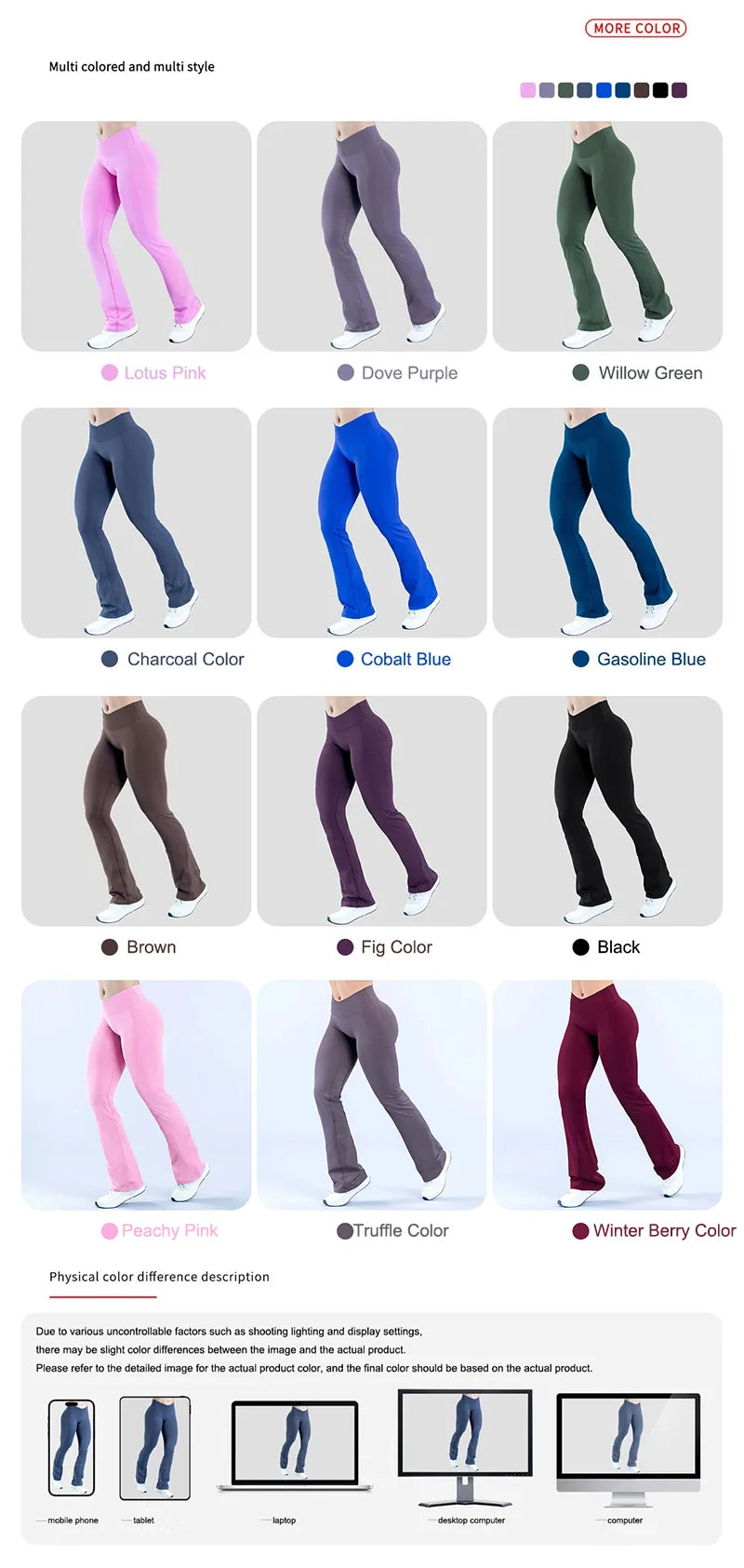 WAREBALL Women Gym Wide-leg Trousers Fitness Sport Pants V Waist Squat Proof Energy Athletic Active Pilates Flared Pants